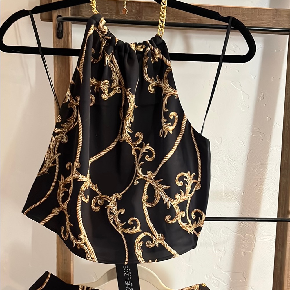 Elegant Black and Gold Halter Top